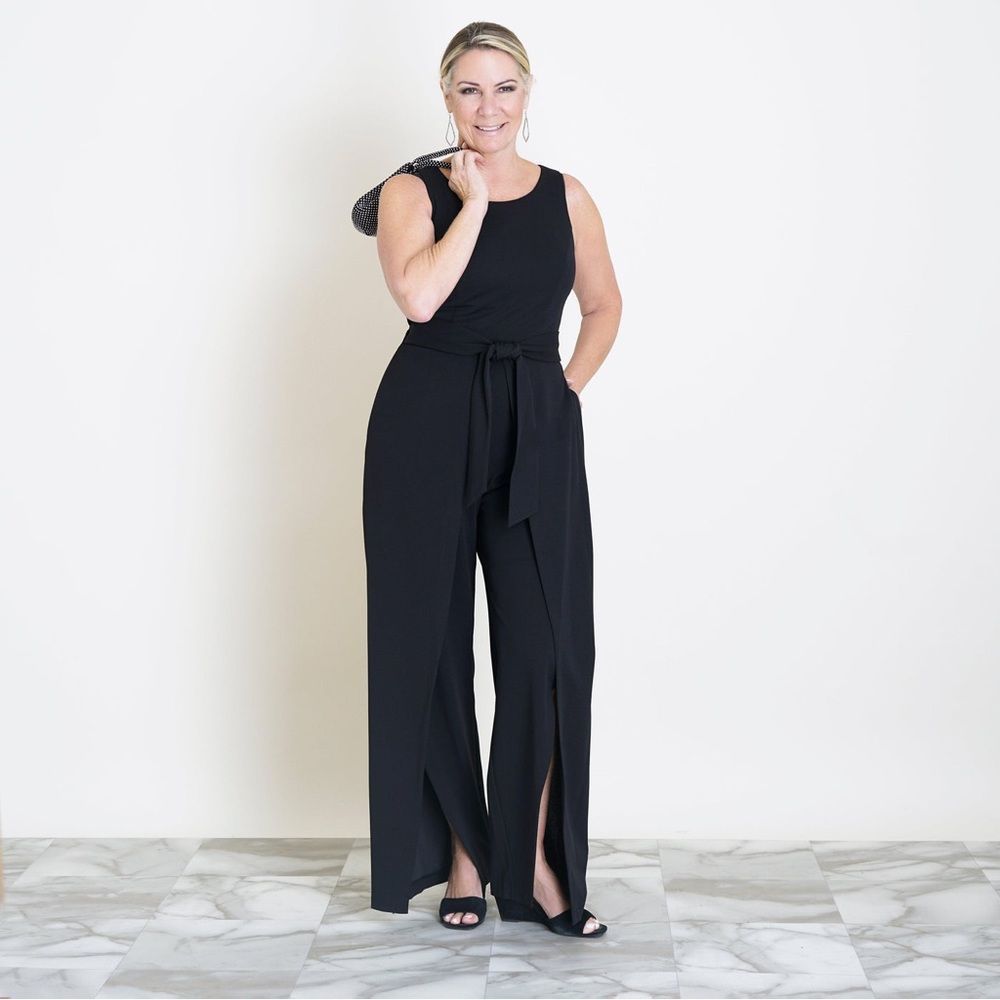 Connected Apparel Tie Waist Jumpsuit